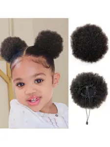 Natural Afro Puff Hair Bun for Black Girl Kids, Human Hair Small Drawstring Ponytail, Stylish & Comfortable Hairstyle Accessory