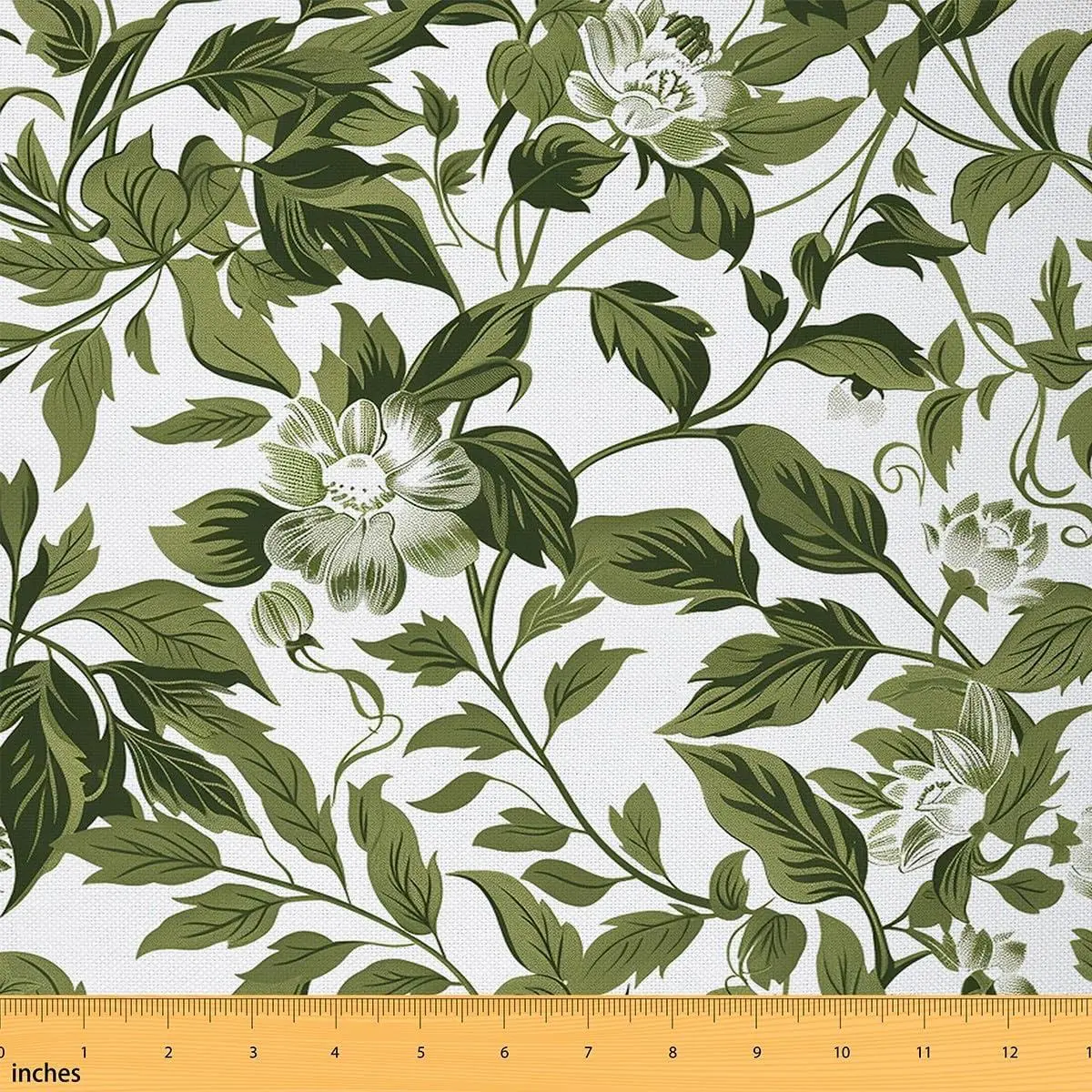 Country Leaves Fabric,Shabby Chic Leaf Soft Flannel Polyester No Stretch Fabric,Rustic Plant Decor,Dark Green White Crafts & Sewing Supplies DIY Fabric