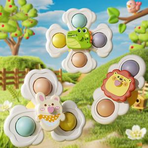 colorful circle suction cup spinning top toy, 3 counts round spinner toys, sensory toys finger motor skill training toys, cool toys fun gadgets toys, valentine's day gift, cute girly gifts, rabbit design, multicolor design