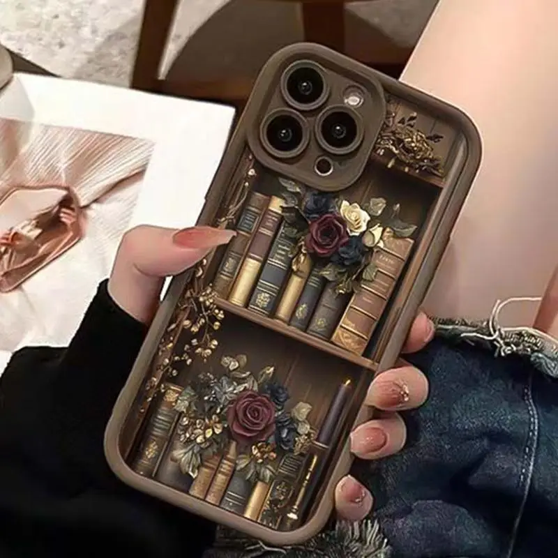 Flower & Book Pattern Phone Case, Anti-drop Cellphone Protective Case, Total Protective Shockproof Mobile Phone Cover for iPhone 11 12 13 14 15 16 Pro