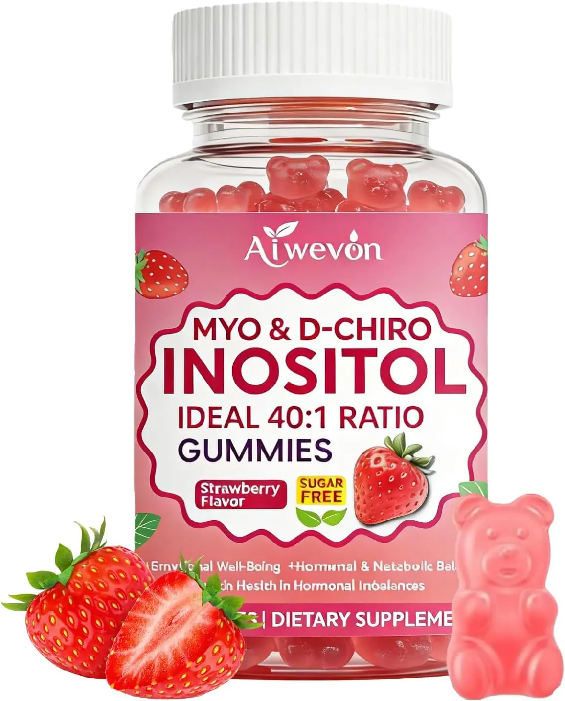 Myo-Inositol & D-Chiro Inositol Gummies 40:1 Ratio - Hormone Balance & Fertility Support for Women with Vitamins, 60 Count