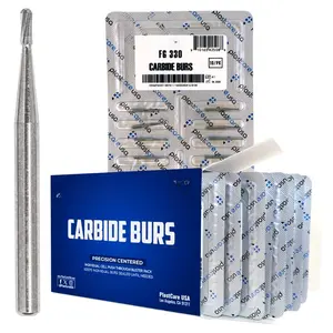 PlastCare USA 330 Carbide Burs FG - 100 Pack (10 Packs of 10) Pear Shaped for High-Speed Handpieces