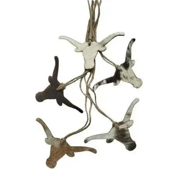 Cowhide Western Leather Christmas Ornament - Steer Head- Sold Individually