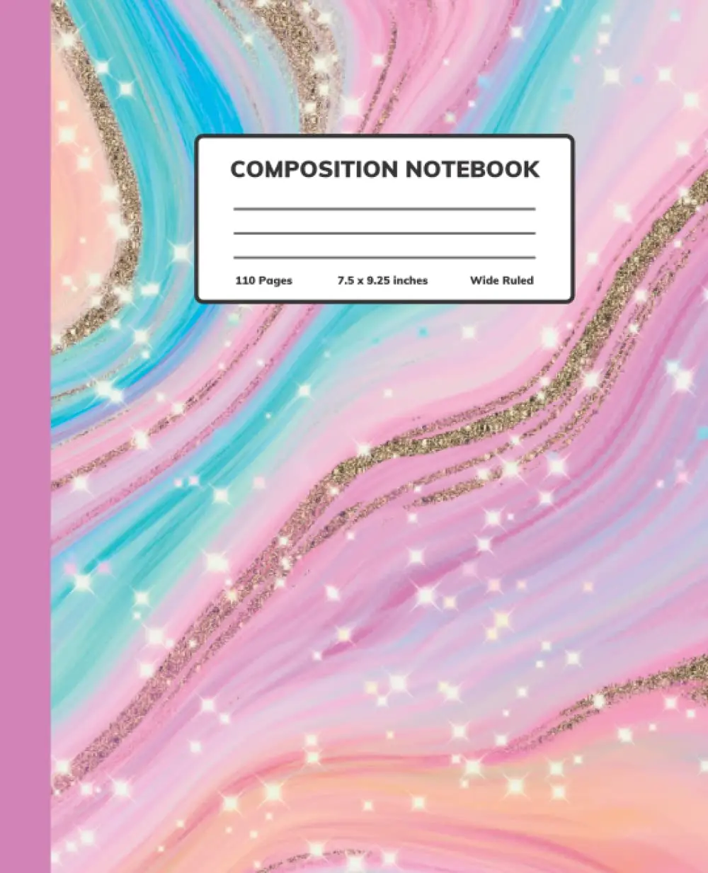 Glitter Liquid Marble Composition Notebook: Beautiful Liquid Marble Notebook for Kids, Teens, and Girls, Wide Ruled Lined Paper 7.5 x 9.25 inches 110 pages