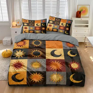 3-piece set (1 quilt cover +2 pillowcases, coreless) Sun and Moon Tonghui printed quilt cover set, soft and comfortable, suitable for use in bedrooms, hotels, and dormitories. Suitable as a gift
