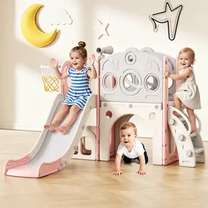 BIERUM 8-in-1 Toddler Slide Playset: Kids Slide with Basketball Hoop, Telescope & Climber – Indoor & Outdoor Baby Playground for Toddlers Ages 1-3