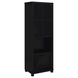 Jupiter Freestanding 3-Shelf Engineered Wood Media Tower, Black, Contemporary Minimalist Modern Design Style Statement Indoor Furniture Shelf & Rack