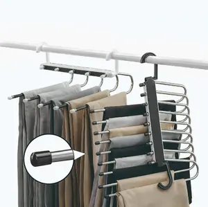 9 Layers Pants Hangers Space Saving,  Multifunctional Pant Rack Stainless Steel Closet Organizer for Pants Jeans Leggings Trousers