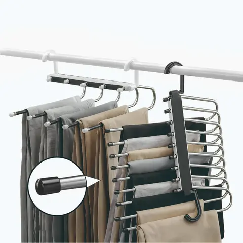 9 Layers Pants Hangers Space Saving,  Multifunctional Pant Rack Stainless Steel Closet Organizer for Pants Jeans Leggings Trousers Hanging Clothes Storage
