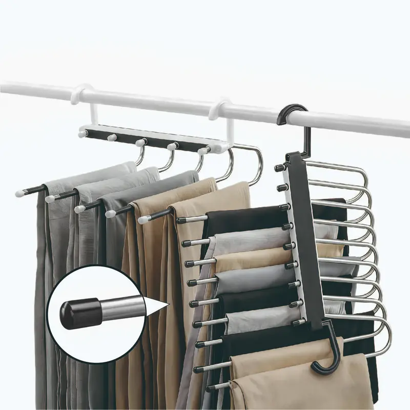 9 Layers Pants Hangers Space Saving,  Multifunctional Pant Rack Stainless Steel Closet Organizer for Pants Jeans Leggings Trousers Hanging Clothes Storage