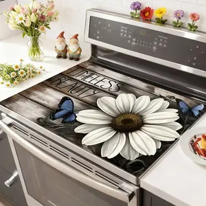 Soft Electronic Stove Panel Protector Pad, Flower Butterfly Wood Grain Design, Scratch Resistant, Easy to Clean, Multi-Purpose Kitchen Cover, Stove Plate