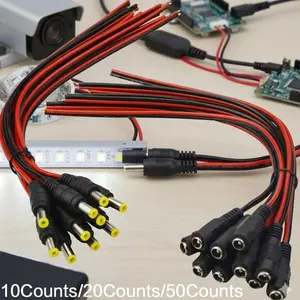 12V DC Power Connector Kit, 5.5x2.1mm Adapter Plugs Male & Female (5/20/50 pcs) for LED Strips, CCTV Security Camera, and Electrical Wiring Tools