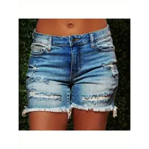 Distressed Denim Shorts for Women: Frayed Hem, High Waisted, Slim Fit, Sexy & Trendy, Perfect for Summer, Head-Turning Style!