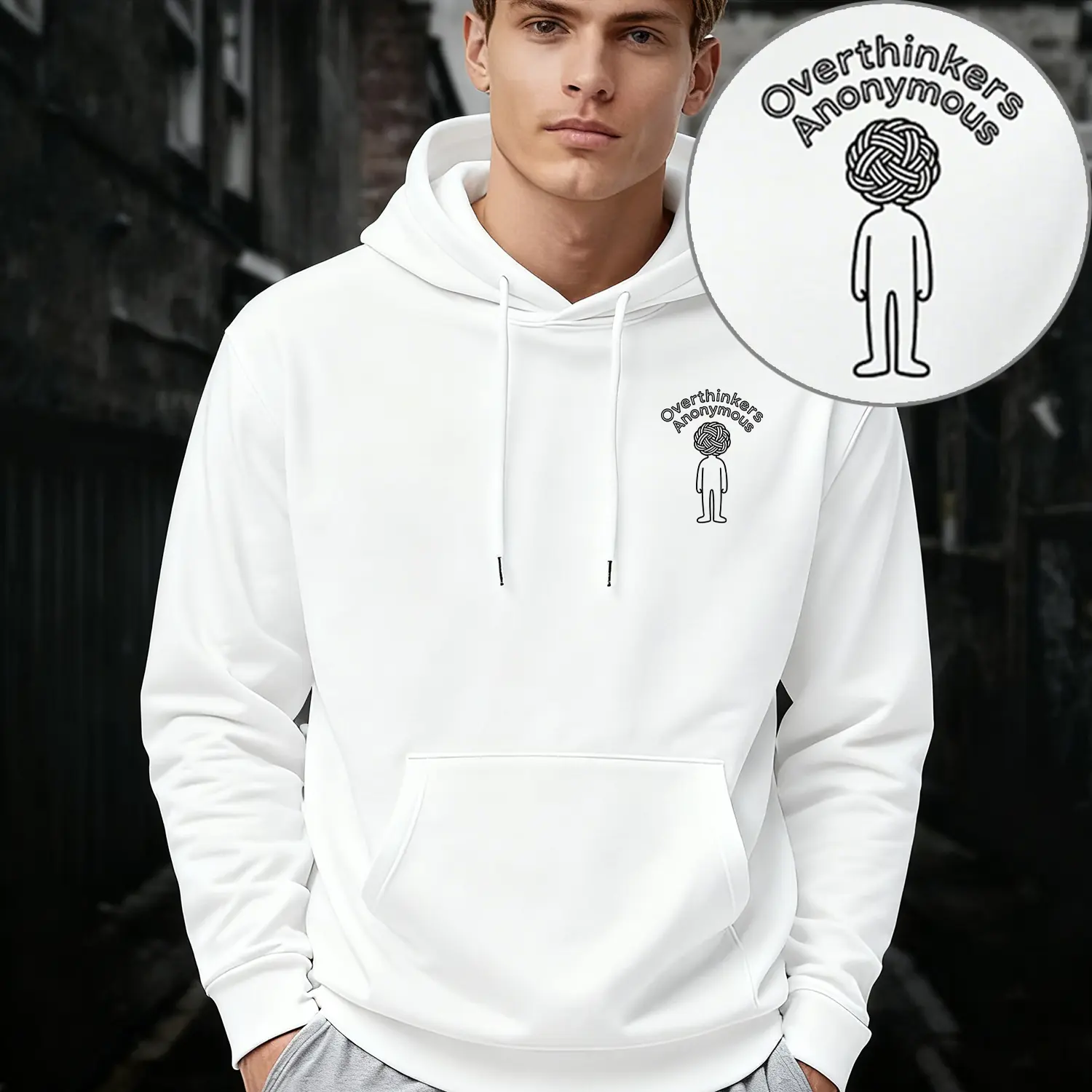 Men's Classic Loose Stylish Overthinkers Anonymous Graphic Hoodie - Unisex Soft Cotton Blend Long-Sleeve Sweatshirt, Casual Top with Skeleton Print, Oversized, Sweatshirts, Longsleeves