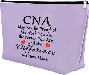 CNA Gift Certified Nursing Assistant Gifts Makeup Bag Gifts for CNA Medical Nurse Appreciation Gift for Women CNA Week Gifts Thank You Gift Retirement Birthday Gift Cosmetic Bag Zipper Pouch（Purple）