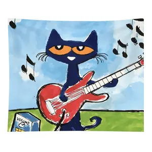 1pc 50x60in Pete The Cat Inspired Colorful Wall Hanging - Adorable Design Tapestries, Artwork Print Tapestries, Home Textile Accessory, Room Decor, College Dorm Pick, Thoughtful Holiday Gift, Summerwins
