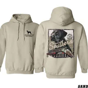 Southern Hunting Dog Hoodie, Vintage Outdoor Hunter Graphic, Shotgun Illustration Pullover, Unisex Hoodie