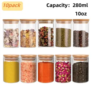280ML Glass Canister with Bamboo Lid, Clear Glass Candy Jar, Cookie Jar, Seasoning Jars Containers, Food Storage Container for Tea, Coffee, Spice, Candy, Cookie, Grain, Glass Containers