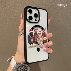 Cute Chicken Santa Hat & Reindeer Antlers Graphic Premium Magnetic Phone Cases for iPhone 17 Air 16 15 14 Pro Max 13 12 Plus Smartphone Shockproof Protection Cover For Samsung Galaxy S23 FE S24 S25 Plus Ultra Cellphone Protective magsafe case