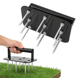 RIFPOD Handheld Mini Soil Aerator Tool - Heavy Duty Manual Core Aerator for Compacted Soil, 4-Spike Precision Design with Comfort Grip, Efficient Grass Plug Aerator for Small Garden Maintenance (Black)