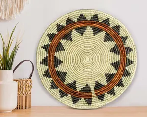 14” Handwoven Boho Bowl Basket, Rustic Wall Hanging, Traditional Wall Basket Decor, Fruit Bowl, Farmhouse Centerpiece Ceremonial Basket, Wedding Basket