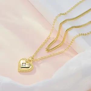 ALEXCRAFT 14K Gold-Plated Layered Double-Chain Heart Necklace | Stylish Heart Pendant | Minimalist Gold Jewelry | Women's Necklace | Everyday Accessory | Mother's Day Gift | Birthday Gift