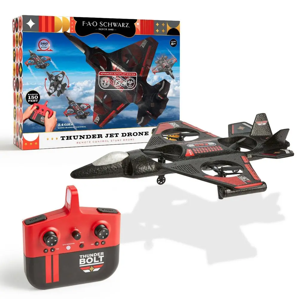 FAO Schwarz Thunder Bolt Jet Drone Remote Control Stunt Quadcopter w/ LED Lights