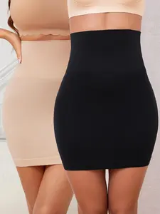 Women's Solid High Waist Shapewear Petticoat, High Stretch Tummy Control Skirt Shapewear, Ladies Shapewear for Daily Wear, Casual Comfy Skirt