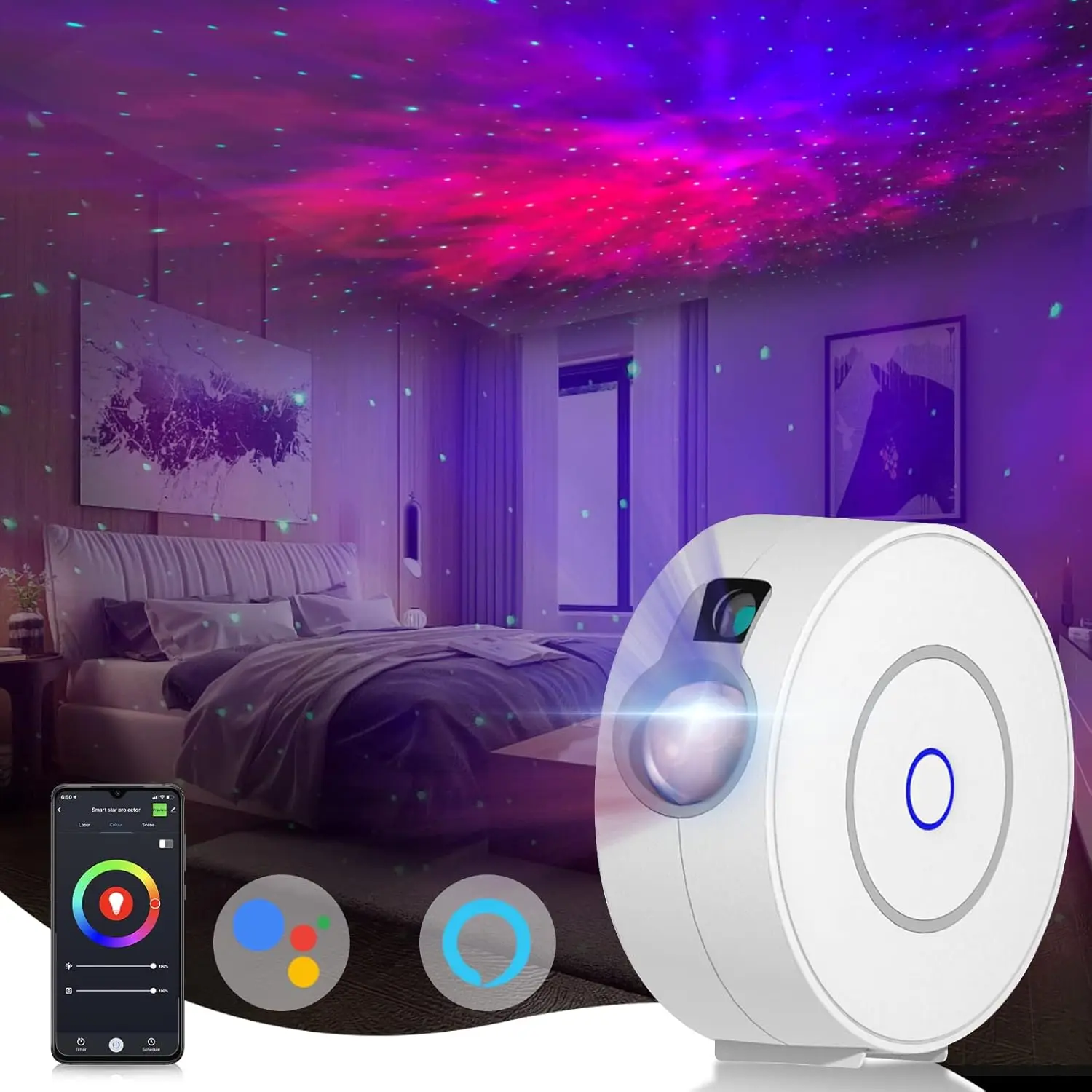 Smart Galaxy Projector, LED Starry Sky Night Light Star Projector, Nebula Ceiling Night Light App & Voice Controlled Northern Lights Projector for Room Bedroom Parties Decor Birthday Gifts