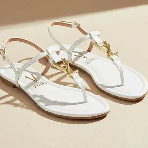 Vizzano Women's Elegant Green Flat Sandals with Gold-Tone Hardware & Adjustable Ankle Strap - Comfortable Summer Footwear 2026