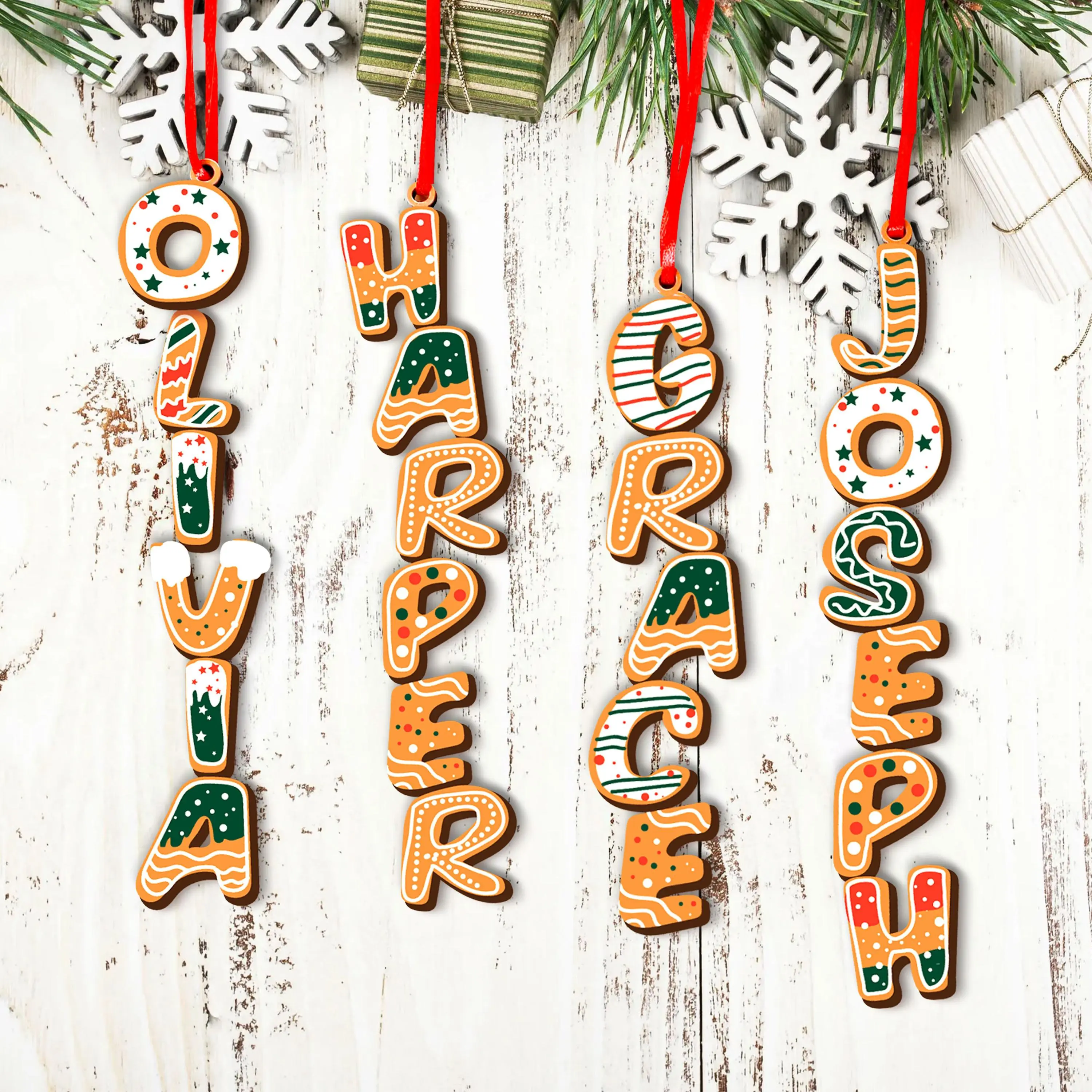 Custom Gingerbread Letter Ornament with Name,Christmas Tag for Stockings Hanging Decor,Christmas Tree Hanging Decor,Christmas Ornaments for Family Hanging Decor,Kids Ornament