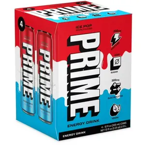 Prime Hydration Energy Drink – Ice Pop – 4 Pack | Naturally Flavoured | 12 fl oz Cans
