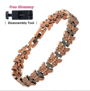 September Laurel Copper Bracelets for Women, 99.99% Pure Copper Magnetic Bracelets with 3500 Gauss Neodymium Magnets with Adjustable Free Sizing Tool, Butterfly Pattern Valentine’s Day gift.
