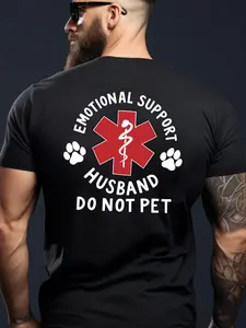 Emotional Support Husband Shirt, Funny Do Not Pet Medical Symbol T Shirt For Spouses, Gift For Husband Boyfriend Him, Short Sleeve Crew Neck Fitted Top, Crewneck Top