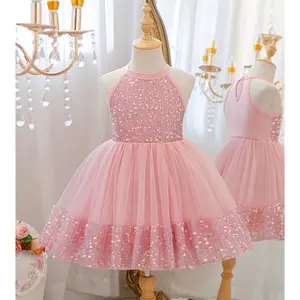 Sleeveless Sequin Dress for Kids Girls Wedding Evening Formal Princess Dress Toddler Girl Birthday Party Tutu Gown for 2-8 Years