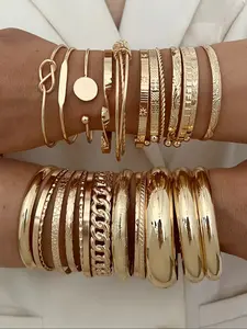 Women's Elegant Minimalist Bracelets Set, Trendy Stack Bangle, 10-26 Pieces Fashion Jewelry, Perfect Birthday Gift for Girlfriend, Trendy Accessories