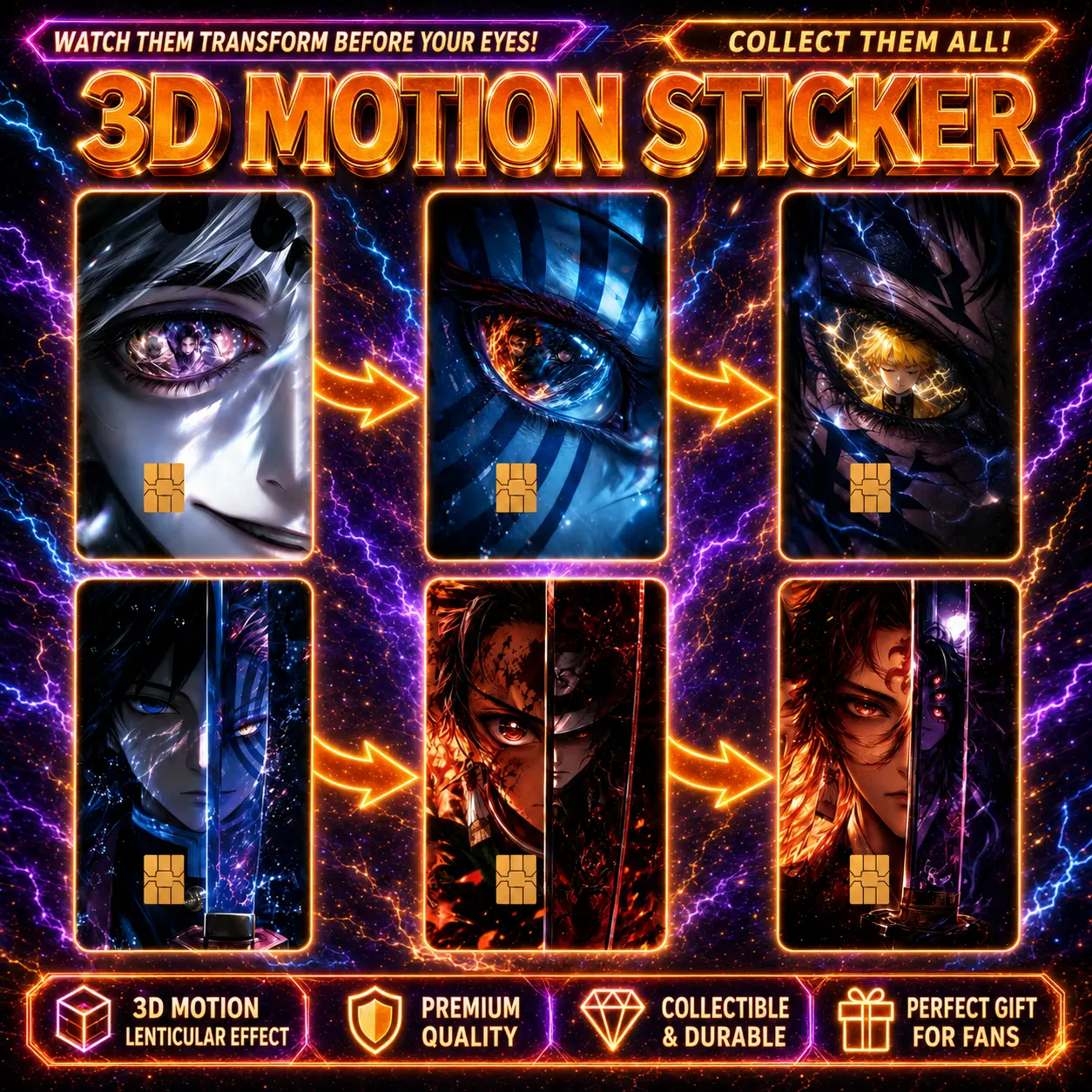 2PCS Demon Slayer 3D Deformation Vinyl Credit Card Stickers, Cartoon Debit Card Skins, Ultra-Thin Waterproof Scratch-Proof, Easy to Apply & Remove, Cute Kawaii Gift for Anime Fans - Mitsuri Kanroji, Tanjiro Kamado, Muichiro Tokito