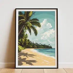Upolu Samoa Beach Poster Tropical Island Art Print Summer Vacation Print Mid Century Modern Beach Scene Pacific Ocean Polynesian Island