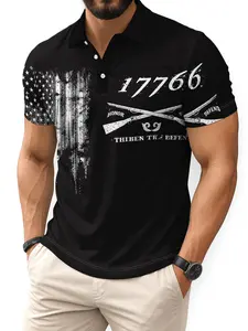 1776 Honor & Defend American Revolution Polo Shirt, Patriotic Historical Casual Top, Fitted Print Design, Men's Fashion Clothing