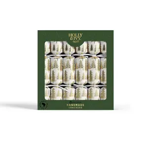 12" Holly & Ivy Gold Trees Festive Christmas Party Crackers - 12 Pc.