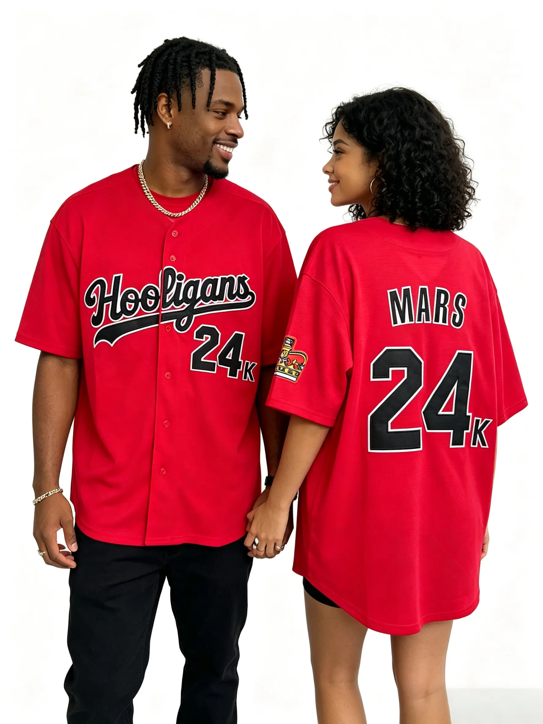 Men's Jersey #24K Mars Hooligans Hip Hop Rap Baseball Jerseys Stitched Red White S~3XL Fans Love