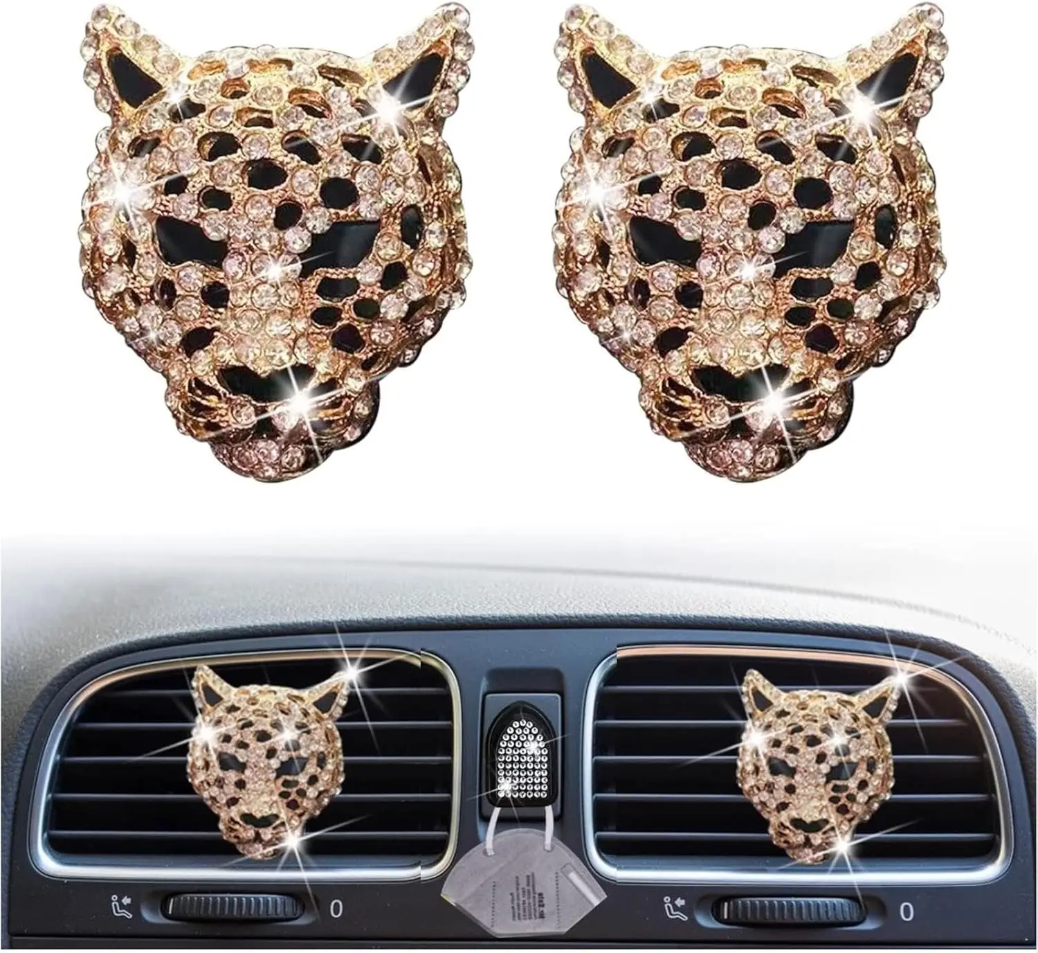 2 count Golden Bling Leopard Air Freshener Vent Clip Rhinestone  Decoration Interiors Accessory