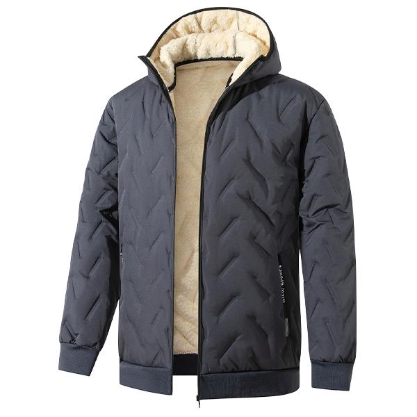 Men's Thick Ribbed Fleece-Lined Quilted Thermal Hooded Winter Parka - Heavyweight Insulated Cotton Blend Zip-Up Coat with Layering Option for Cold Outdoor Use, Plain Design