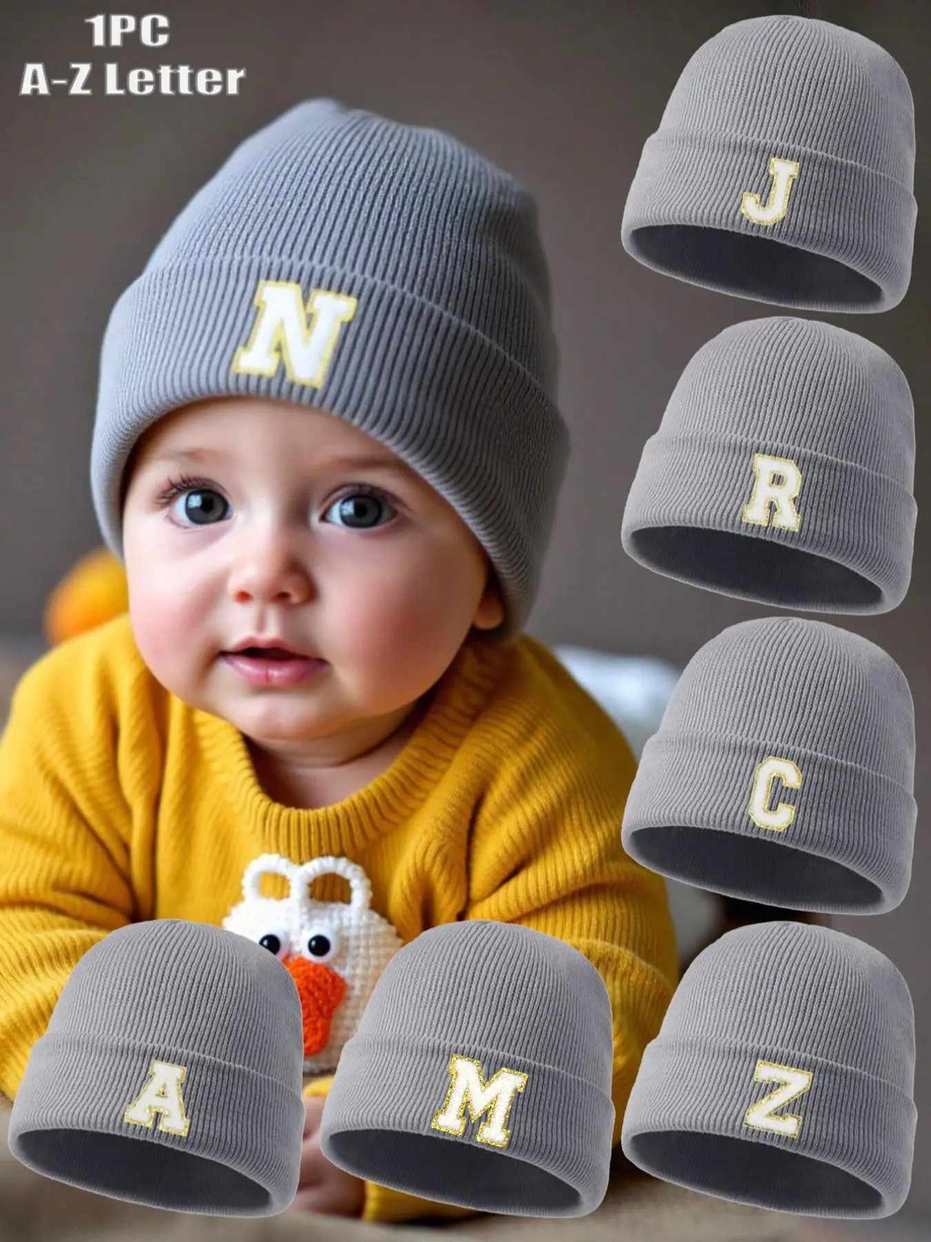Baby Letter Knitted Beanie Hat, Soft Warm, Suitable for Autumn Winter, Unisex, Perfect for Outdoor Activities, 0-3 Years, Infant Beanie, Knitting Beanie, Bonnets, Beanies