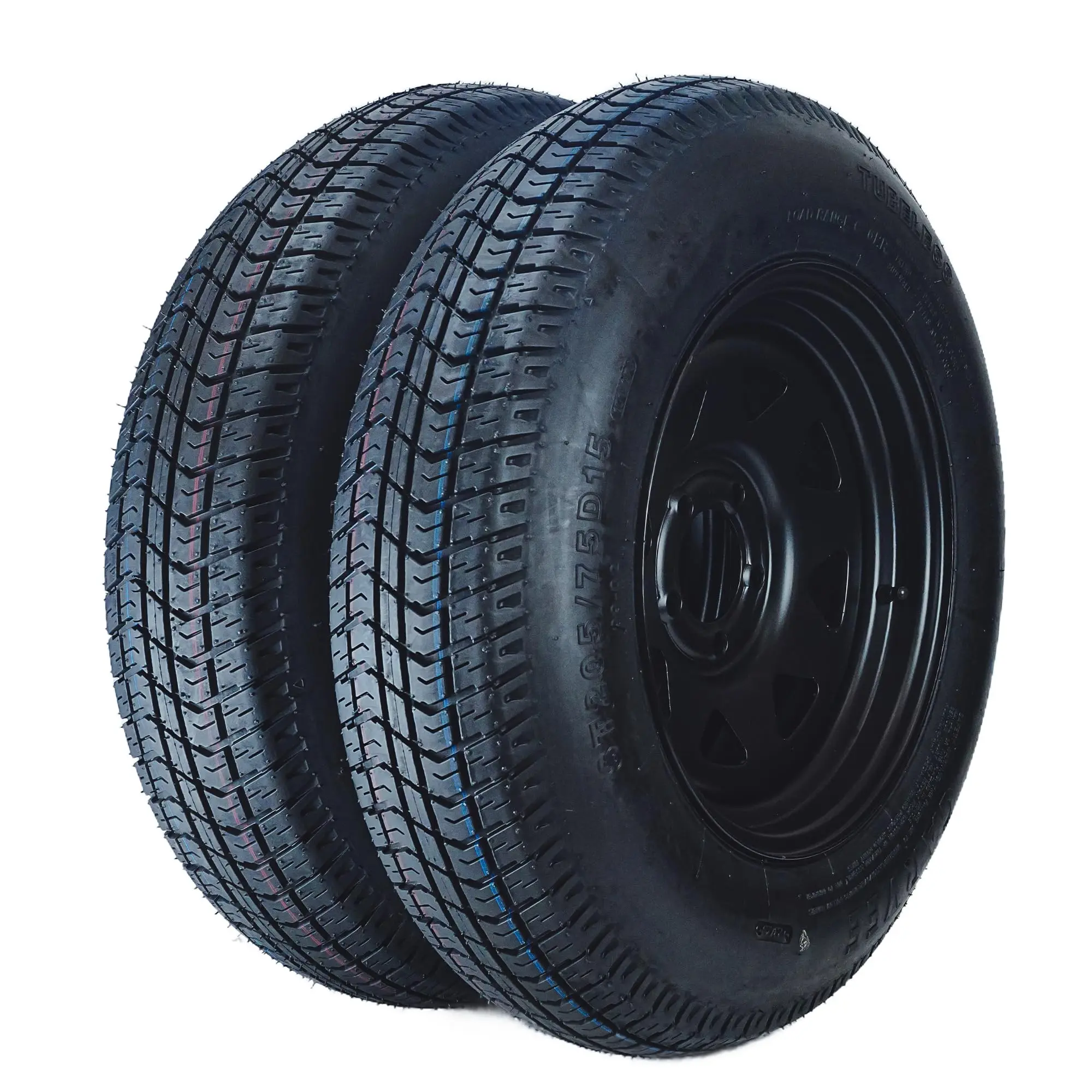 PeakPursuit ST205/75D15 5-Lug Bias Ply Trailer Tire and Wheel Assembly - 5-Lug 4.5" Bolt Pattern, 15" Black Steel Rim, Load Range C 6PR, Easy Assembly, Durable Auto Part, Set of 2 for Utility Trailers & Outdoor Adventures