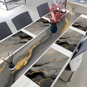 2D flat printing, 1 piece/2 piece/4 piece/6 piece/8 piece/5 piece set/7 piece set table flag and placemat combination, elegant marble pattern, suitable for holiday parties and seasonal table decoration, showcasing the festive atmosphere