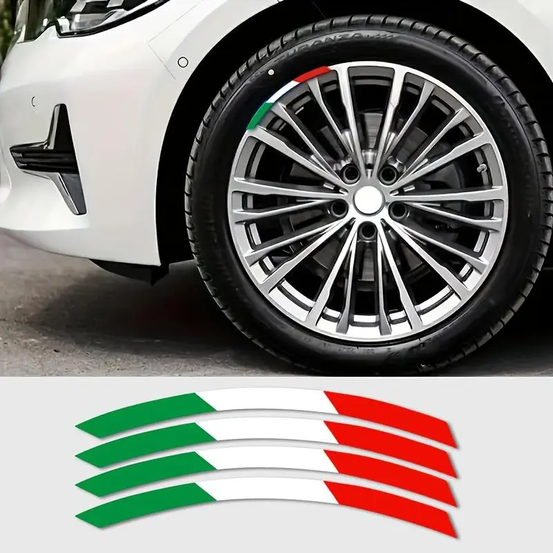 Italian Flag Design Car Wheel Sticker, Car Wheel Decal, Easy To Apply, Glossy Self Adhesive PVC Sticker for Fiat, SporTiva, Julietta, 159, Mito, Stelvio, 147, BRAVA, 500, 500X, 132.09 Gallon Wheel
