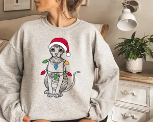 Sphynx Cat Christmas Sweatshirt, Santa Sphynx Cat Sweater, Sphynx Cat Lover Gift | Cat Lady