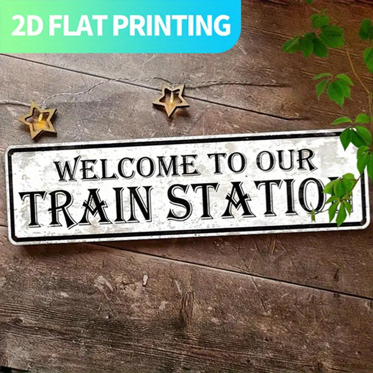 Vintage Train Station Tin Print Aluminium Wall Sign Decoration - 1pc 2D Flat 15.7x3.9 in Heavy-Duty Plaque, Pre-Drilled Holes, Hangable, Easy Installation, Indoor/Outdoors/Street Use for Home Bar Garage Decor