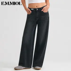 EMMIOL Wide Leg Baggy Jeans for Women – Y2K  Low Rise Denim jeans, Casual Streetwear 4 Pockets, Button Closure & Belt Loose Fit,baggy Fit Jean Summer Vibes